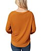Color:Spice - Image 2 - Poppy Scoop Neck Long Sleeve Textured Stripe Knit Rib-Trim Pullover Sweater