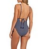 Jessica Simpson Shibori Plunge Neck Drawstring One Piece Swimsuit, Color:Navy Multi - Image 2