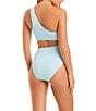 Color:Powder Blue - Image 2 - Solid One Shoulder Neck Cut-Out One Piece Swimsuit