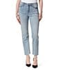 Color:Into The Blues - Image 1 - Spotlight High Rise Frayed Hem Straight Jeans