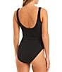 Color:Black - Image 2 - Textured Solid Belted O-Ring Tank One Piece Swimsuit