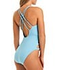 Color:Sky - Image 2 - Textured Solids Double Strap Deep V-Neck Plunge One Pience Swimsuit