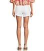 Color:White - Image 2 - Ozzie Fray Cut Off Hem Mid Rise Stretch Denim Shorts