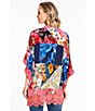 Color:Floral Multi - Image 5 - 3/4 Sleeve Floral Mixed Print Open Front Lace Trim Statement Kimono