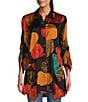 Color:Circle Multi - Image 1 - Abstract Dot Print Point Collar 3/4 Cinched Tie Sleeve Patch Pocket Button Front Jacquard Tunic