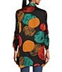 Color:Circle Multi - Image 2 - Abstract Dot Print Point Collar 3/4 Cinched Tie Sleeve Patch Pocket Button Front Jacquard Tunic