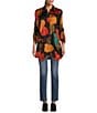 Color:Circle Multi - Image 3 - Abstract Dot Print Point Collar 3/4 Cinched Tie Sleeve Patch Pocket Button Front Jacquard Tunic