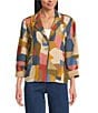 John Mark Abstract Geo Print Notch Collar Long Roll Sleeve Blanket Stitch Button Front Jacket, Color:Geo Multi - Image 1