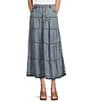John Mark Acid Wash Tiered Button Front Midi Skirt, Color:Light Denim Wash - Image 1