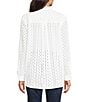 John Mark Allover Embroidered Eyelet Wire Neck Long Roll-Tab Sleeve Button Front Blouse, Color:White - Image 2