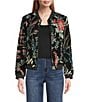 John Mark Allover Floral Jacquard Beaded Long Sleeve Ribbed Neck Zip-Front Jacket - Image 1