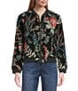 John Mark Allover Floral Jacquard Beaded Long Sleeve Ribbed Neck Zip-Front Jacket - Image 2