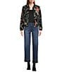 John Mark Allover Floral Jacquard Beaded Long Sleeve Ribbed Neck Zip-Front Jacket - Image 4