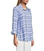 John Mark Allover Ikat Print Point Collar 3/4 Sleeve Hi-Low Hem Button Front Shirt, Color:Blue Print - Image 3