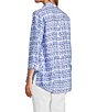 John Mark Allover Ikat Print Point Collar 3/4 Sleeve Hi-Low Hem Button Front Shirt, Color:Blue Print - Image 4