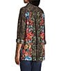 John Mark Animal Skin Floral Multi Print Point Collar Long Roll Tab Button Front Blouse, Color:Animal Skin Multi - Image 4