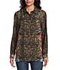 John Mark Animal Skin Floral Multi Print Point Collar Long Roll Tab Button Front Blouse, Color:Animal Skin Multi - Image 5