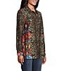 John Mark Animal Skin Floral Multi Print Point Collar Long Roll Tab Button Front Blouse, Color:Animal Skin Multi - Image 2
