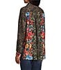 John Mark Animal Skin Floral Multi Print Point Collar Long Roll Tab Button Front Blouse, Color:Animal Skin Multi - Image 8