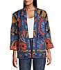 John Mark Big Scale Floral Embroidered Floral Polka Dot Print Lining Band Collar Open Front Jacket, Color:Blue - Image 1