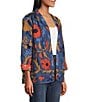 John Mark Big Scale Floral Embroidered Floral Polka Dot Print Lining Band Collar Open Front Jacket, Color:Blue - Image 3