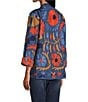 John Mark Big Scale Floral Embroidered Floral Polka Dot Print Lining Band Collar Open Front Jacket, Color:Blue - Image 4