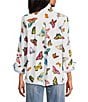 John Mark Butterfly Print Wire Collar 3/4 Sleeve Button Front Tunic, Color:White - Image 2
