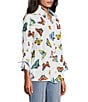 John Mark Butterfly Print Wire Collar 3/4 Sleeve Button Front Tunic, Color:White - Image 4