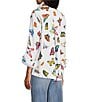 John Mark Butterfly Print Wire Collar 3/4 Sleeve Button Front Tunic, Color:White - Image 5