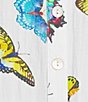 John Mark Butterfly Print Wire Collar 3/4 Sleeve Button Front Tunic, Color:White - Image 6