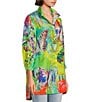 Color:Multiple - Image 4 - Butterfly Print Wire Collar 3/4 Sleeve Button Front Tunic