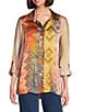 John Mark Chevron Tie-Dye Multi Print Point Collar Long Roll Tab Sleeve Button Front Blouse, Color:Spirit - Image 1