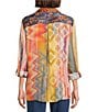 John Mark Chevron Tie-Dye Multi Print Point Collar Long Roll Tab Sleeve Button Front Blouse, Color:Spirit - Image 2