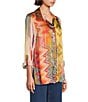John Mark Chevron Tie-Dye Multi Print Point Collar Long Roll Tab Sleeve Button Front Blouse, Color:Spirit - Image 3