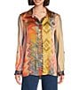 John Mark Chevron Tie-Dye Multi Print Point Collar Long Roll Tab Sleeve Button Front Blouse, Color:Spirit - Image 5