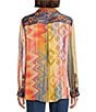John Mark Chevron Tie-Dye Multi Print Point Collar Long Roll Tab Sleeve Button Front Blouse, Color:Spirit - Image 6