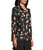 John Mark Christmas Novelty Dog Print Wire Collar 3/4 Cinched Tie Sleeve Button-Front Blouse, Color:Black - Image 3