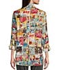 Color:Multi - Image 2 - Comic Strip Point Collar Long Roll-Tab Sleeve Button Front Tunic