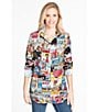 Color:Multi - Image 6 - Comic Strip Point Collar Long Roll-Tab Sleeve Button Front Tunic