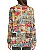Color:Multi - Image 4 - Comic Strip Point Collar Long Roll-Tab Sleeve Button Front Tunic