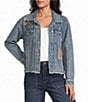 John Mark Denim Mixed Patch Panel Dog Print Point Collar Long Sleeve Button Front Jacket - Image 1