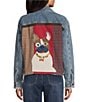 John Mark Denim Mixed Patch Panel Dog Print Point Collar Long Sleeve Button Front Jacket - Image 2