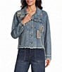 John Mark Denim Mixed Patch Panel Dog Print Point Collar Long Sleeve Button Front Jacket - Image 4