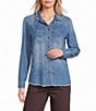 John Mark Denim Point Collar Long Sleeve Embellished Shirt - Image 1