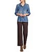 John Mark Denim Point Collar Long Sleeve Embellished Shirt - Image 3