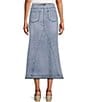 John Mark Denim Shark Bite Hem Fringe Belted Button Front Midi Skirt - Image 2
