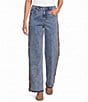 John Mark Denim Wide Leg Jacquard Inset Stripe Jeans - Image 1