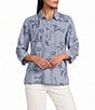 John Mark Dog Embroidered Wire Collar 3/4 Cinched Sleeve Tunic - Image 1