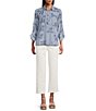 John Mark Dog Embroidered Wire Collar 3/4 Cinched Sleeve Tunic - Image 4