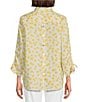 Color:Yellow - Image 2 - Dot Print Collar Neck 3/4 Sleeve Hi-Low Button Front Top